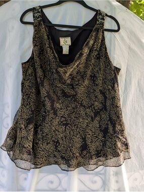 Ice Black and Gold Floral Cowl Neck Camisole 100% Silk (Shell)